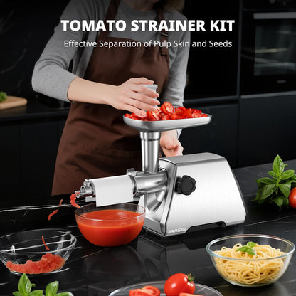 AIRMSEN Electric Meat Grinder & Tomato Sauce Press Maker with Strainer - Heavy Duty Food Mill Machine for Grinding Meat, Making Tomato Sauce, Sausage, Kibbeh for Home Kitchen Use