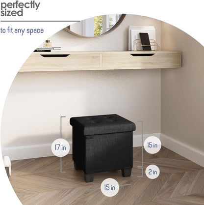 STORAGEBUD 15-in 330lbs, Storage Ottoman Cube with Small Bin, Square Ottoman with Storage for Living Room and Bedroom