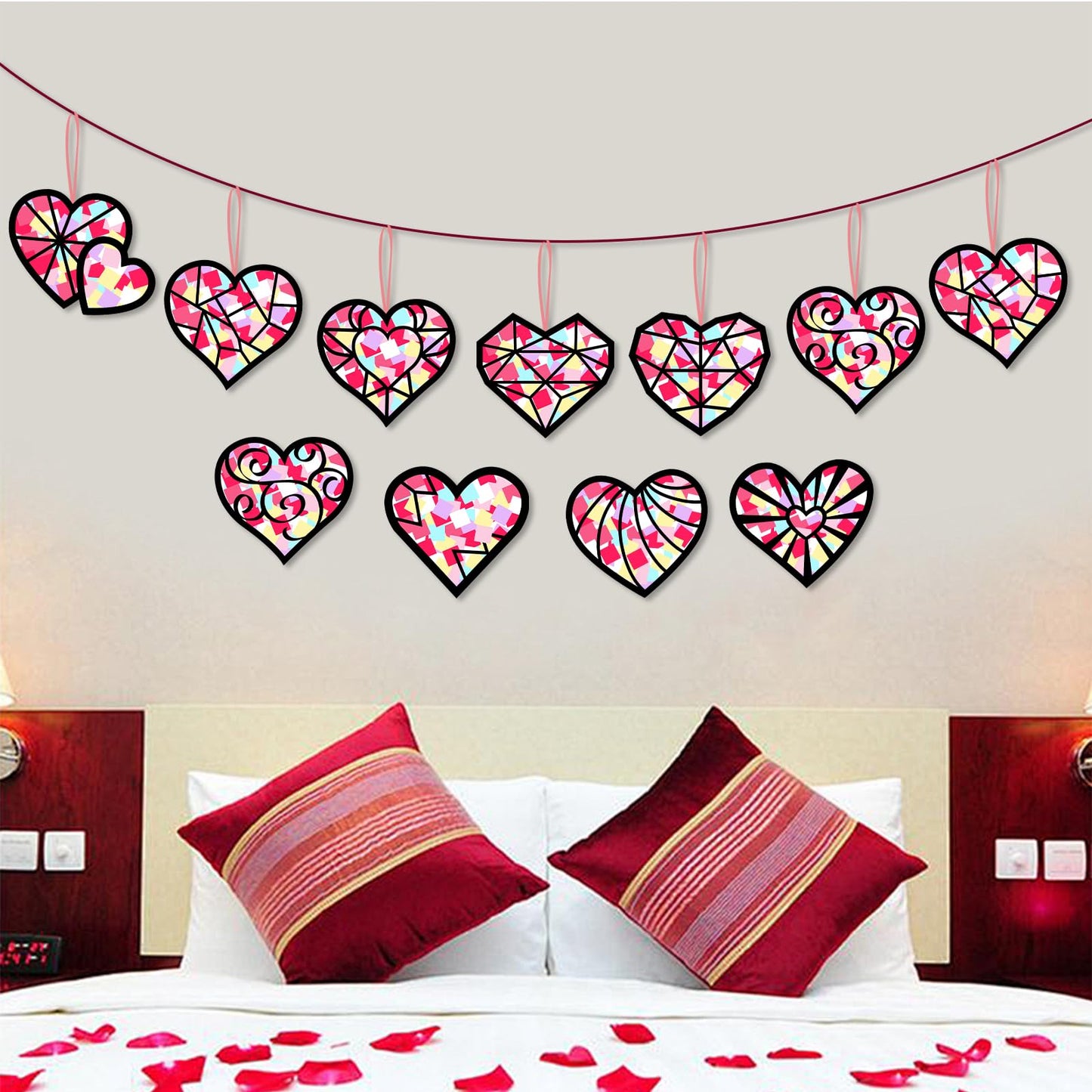 KOPOOEOE 48 Sets Valentines Day Suncatchers Craft DIY Heart Tissue Paper Crafts Kits Valentine Heart Hanging Decorations for Classroom Home Window Stained Glass Effect Art Supplies