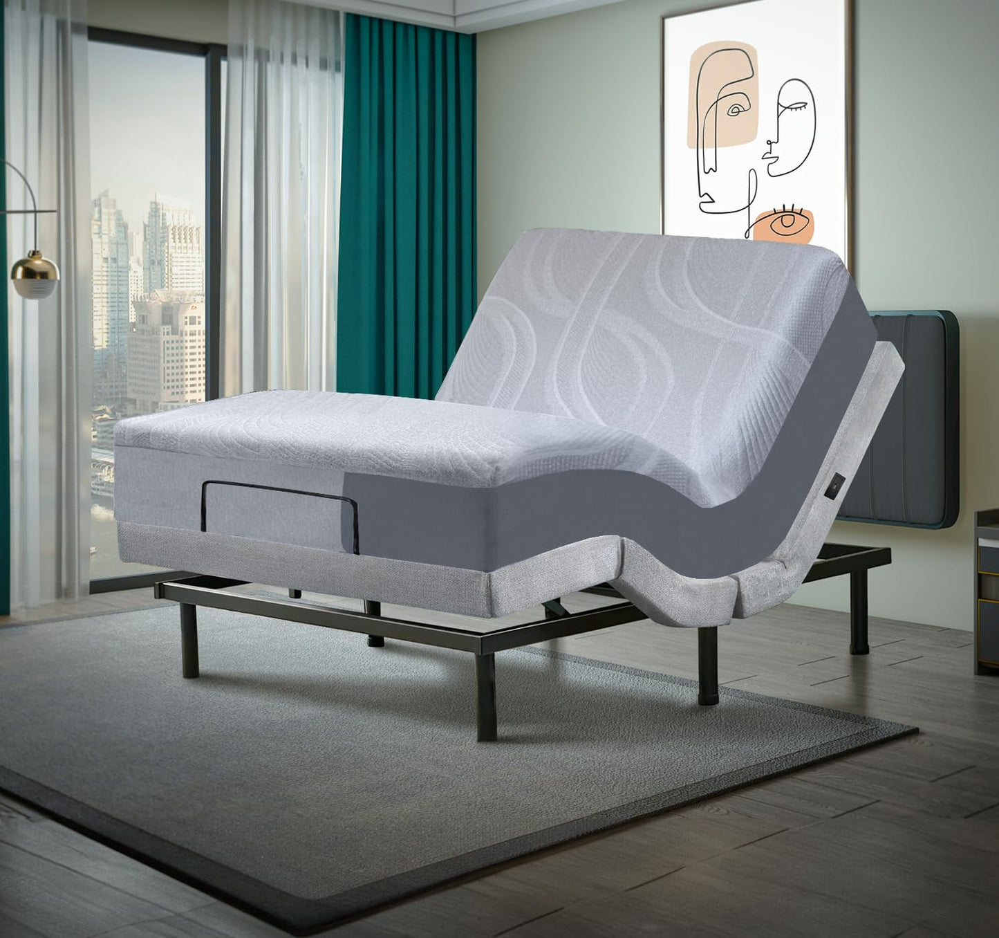 Premium California King Adjustable Bed with 14 Inch Prime Gel Memory Foam Mattress, Massage, Zero Gravity, Anti-Snore, Programmable Memory Positions, USB, Underbed Lighting, Zero Clearance