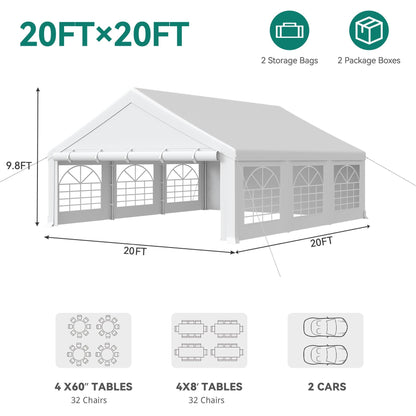 YITAHOME 20x20 ft Party Tent Heavy Duty Wedding Event Shelters Outdoor Upgraded Galvanized Canopy with Large White Roof, Removable PVC Sidewalls & 2 Storage Bags