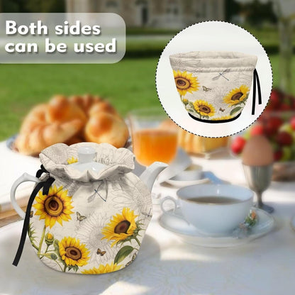 Sunflower Tea Cozy, Insulated Dragonfly Teapot Warmer, Decorative Butterfly Cozy for Women