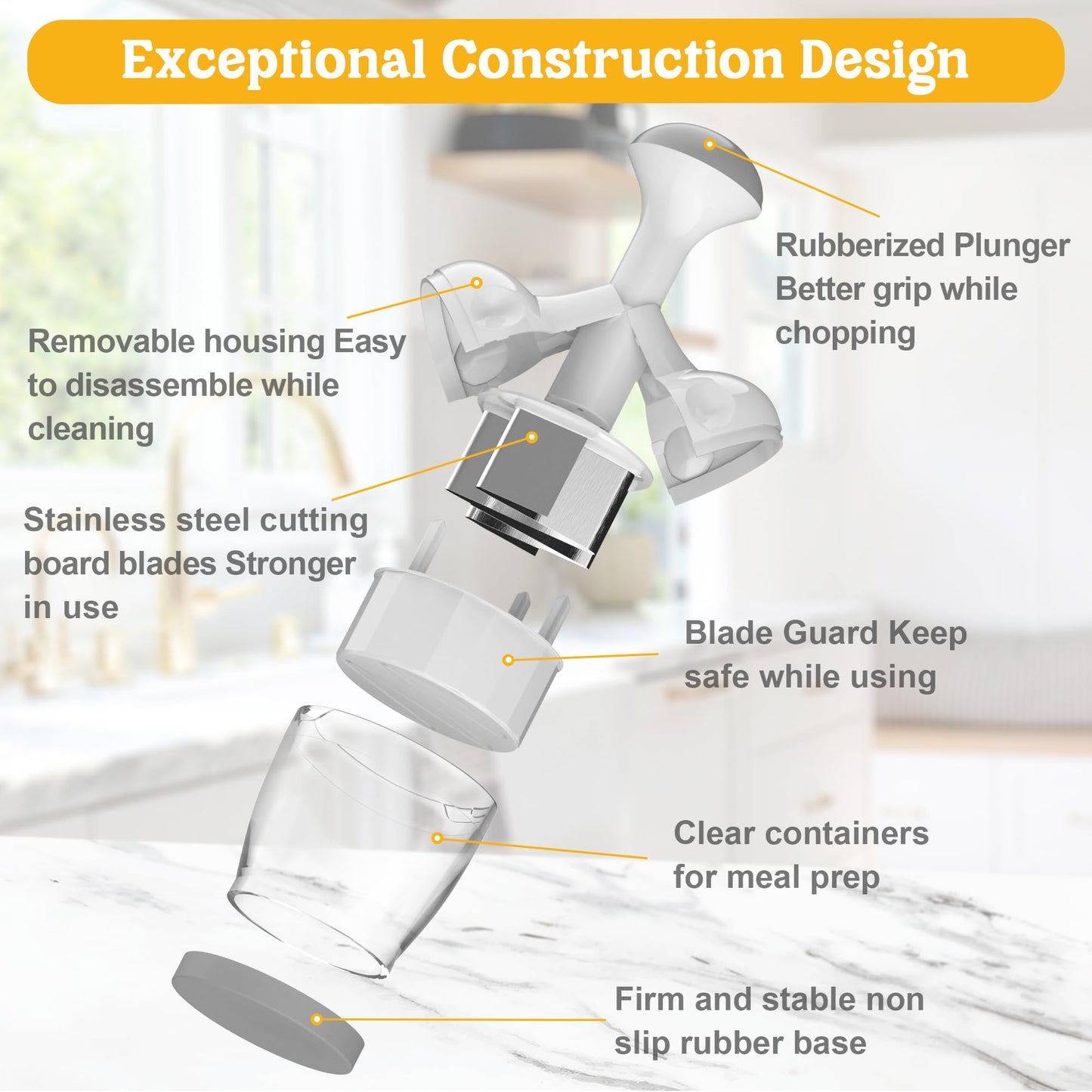 Food Chopper, Vegetable Chopper with Container, Onion Chopper Vegetable Cutter, Manual Veggie Chop Handheld Food Chopper for Garlic, Nut, Stainless Steel Blades, Dishwasher Safe, Easy to Clean, White