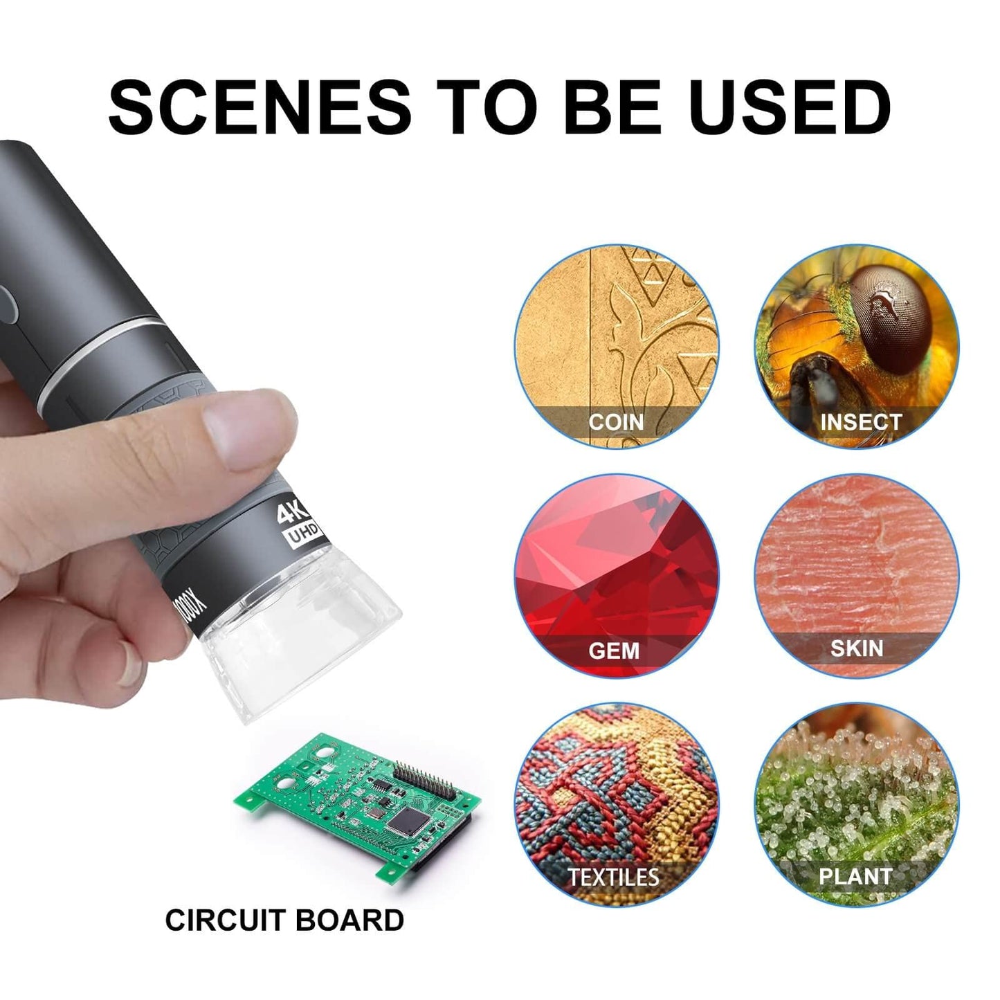 Ninyoon 4K WiFi Microscope for iPhone Android PC, 50-1000X USB Digital Microscope Wireless Super HD Endoscope Camera Compatible with All Cellphones iPad Android Tablet Windows Mac Chrome Linux