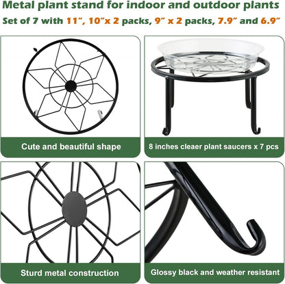 DEELF OUTLET 7-pack 6.9"/ 7.9"/ 9"/ 10"/ 11" Metal Plant Stands Indoor Outdoor Rustproof Iron Potted Plant Holder