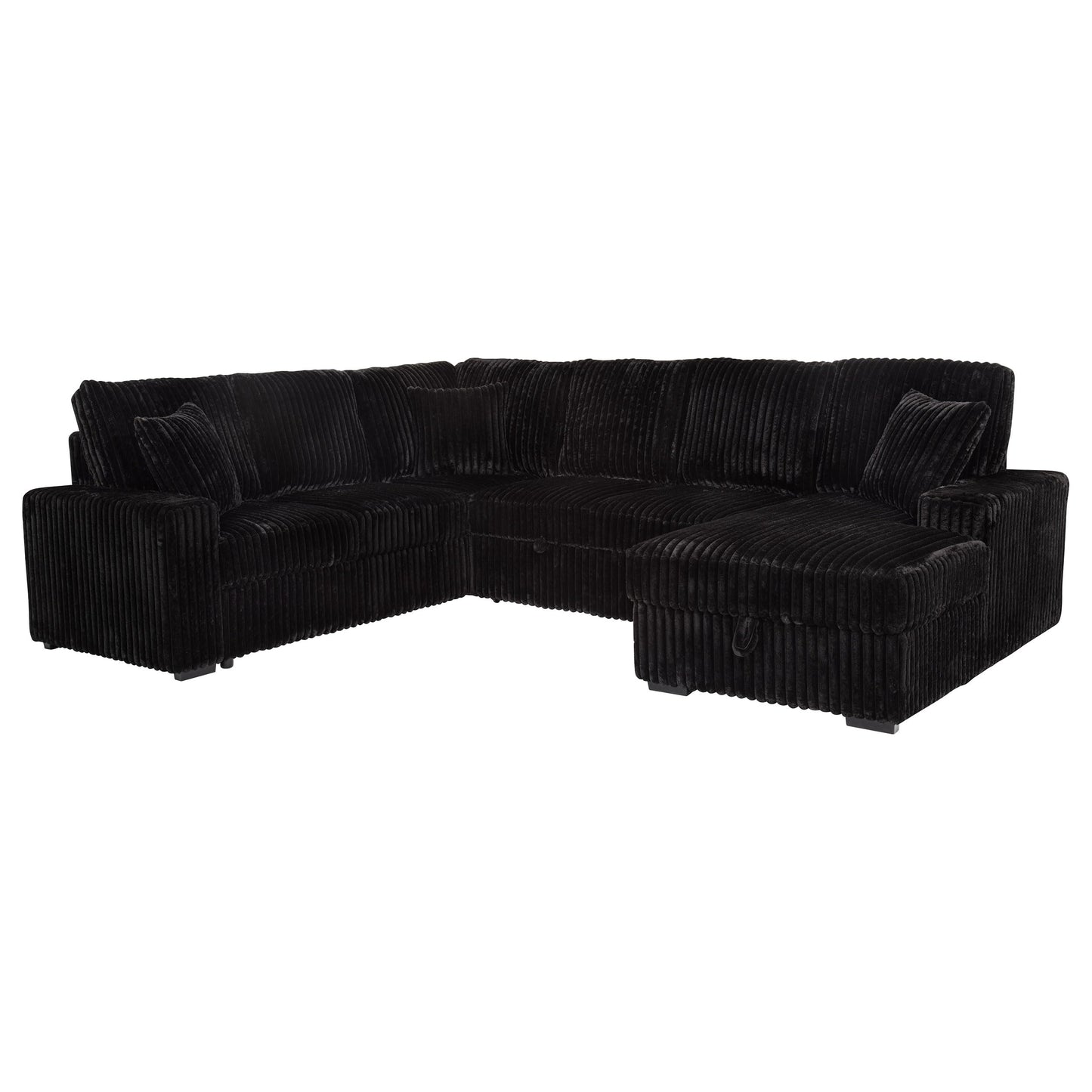 Coaster Home Furnishings - Devonshire - Sleeper Sectional Sofa with Pop-Up Sleep Surface, Storage Chaise, Three Accent Pillows and Pull-Out Bed - Living Room - Black - 511049
