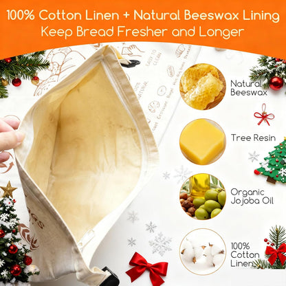 17x13 Inch Design2 Pack Beeswax Bread Bags for Sourdough & Homemade Bread - Reusable Natural Cotton Bees Wax Bags