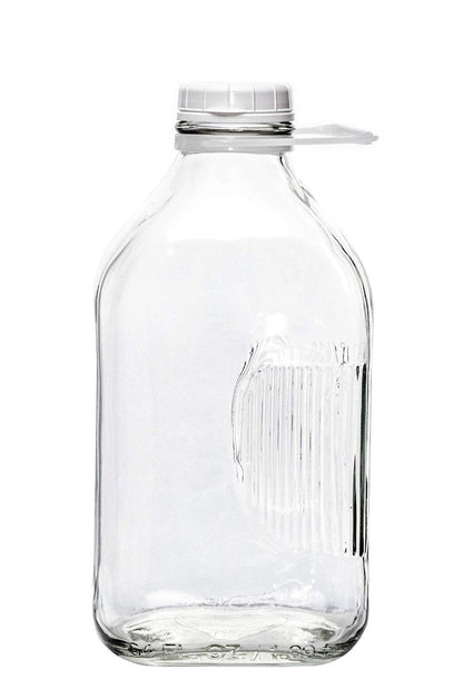 The Dairy Shoppe Glass Milk Bottle, Heavy Glass with 48 mm Extra Lid, Creamery Style (64 oz/4 pk, Half Gallon)