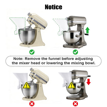 WANLISS Flour Funnel for Kitchen Aid Mixer,KitchenAid Accessories and Attachments for Multiple Stand Mixers 3.2Qt-7Qt,Wide Mouth Pouring Chute Durable Dishwasher Safe Baking Mothers Day Gift for Women