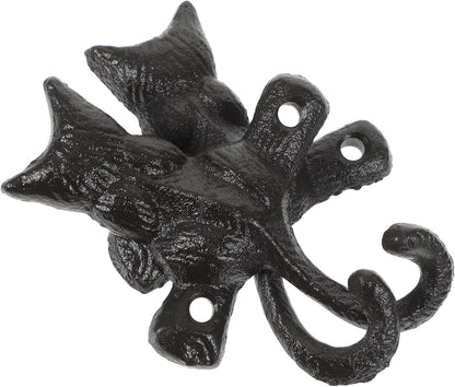 HOMSFOU 2pcs Cast Iron Cat Hook, Decorative Wall Mount Hook for Coat and Key Holder