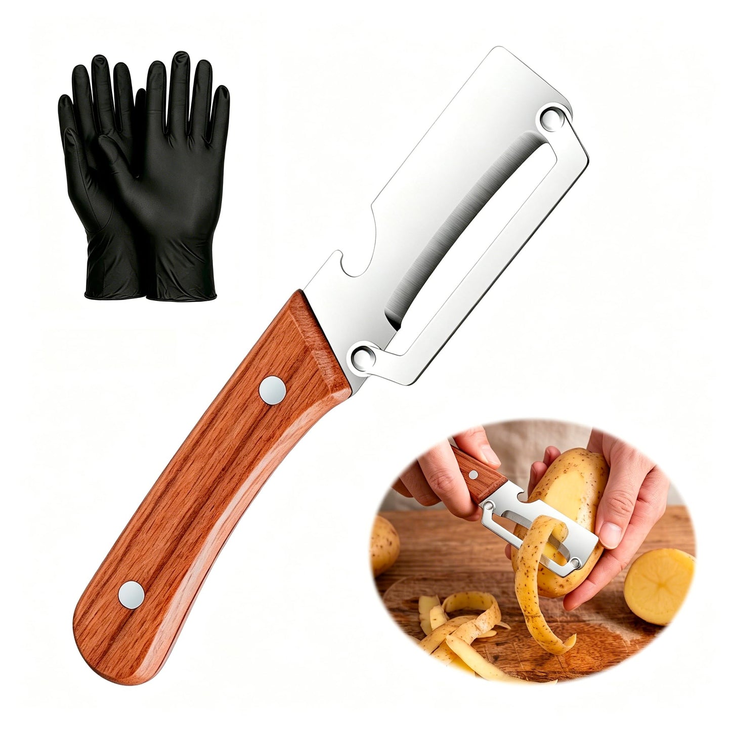 Multifunctional Vegetable Peeler for Kitchen & Bottle Opener,2 in 1 Stainless Steel Paring Knife for Fruit Veggie,Kitchen Gadgets for Sugar Cane Potato Fruit Pineapple Pumpkin Veggie Peeler