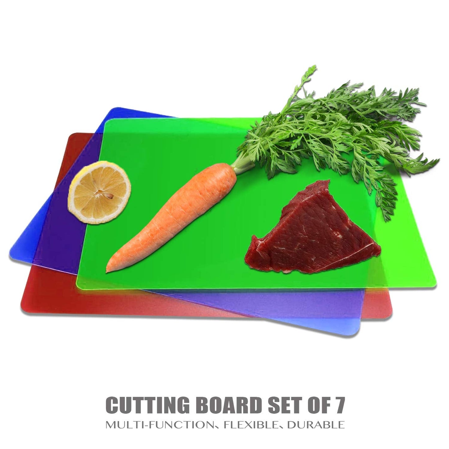 Fotouzy Plastic Cutting Boards for Kitchen, Flexible Cutting Mats Set of 7, BPA-Free, Non-Porous, Dishwasher Safe, 15x12 In, 7 Translucent Colors