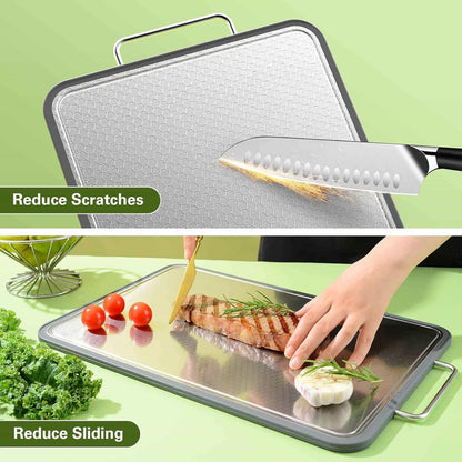 16''11'', 304 Stainless Steel Cutting Board Double Sided Steel Cutting Board for Meat, Vegetables & Fruits, Heavy Duty