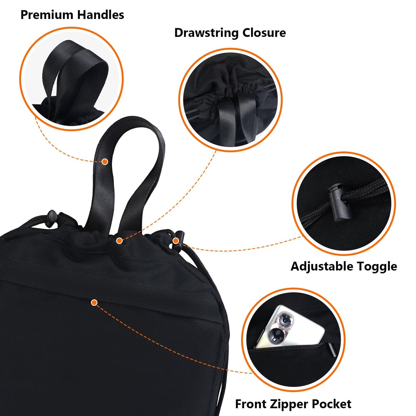 Moyad Reusable Lunch Bag for Women Men, Insulated Cooler Lunch Box Handbag Tote bag with Handle and Drawstring Closure for Work Picnic Travel Camping Outdoor, Black