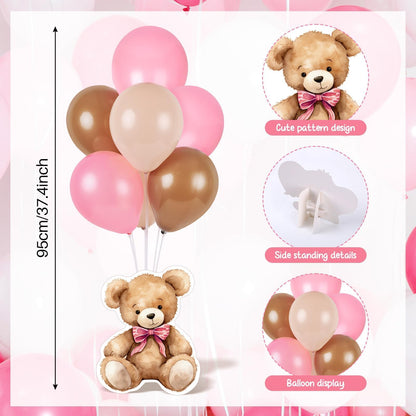 6 Sets Bear Baby Shower Balloon Stand Kit for Table Girl Baby Shower with Balloon Ornament for Pink Bear Theme Gender Reveal Birthday Party Table Decoration Supplies
