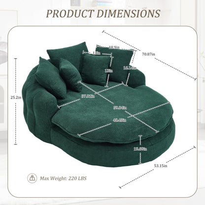 WEALTHOUSE Oversized Oval Floor Sofa Lounger with Pillows Ergonomic Wrap Around Backrest Chenille Fabric Memory Foam Filled Lazy Chair for Adults Living Room (Emerald)