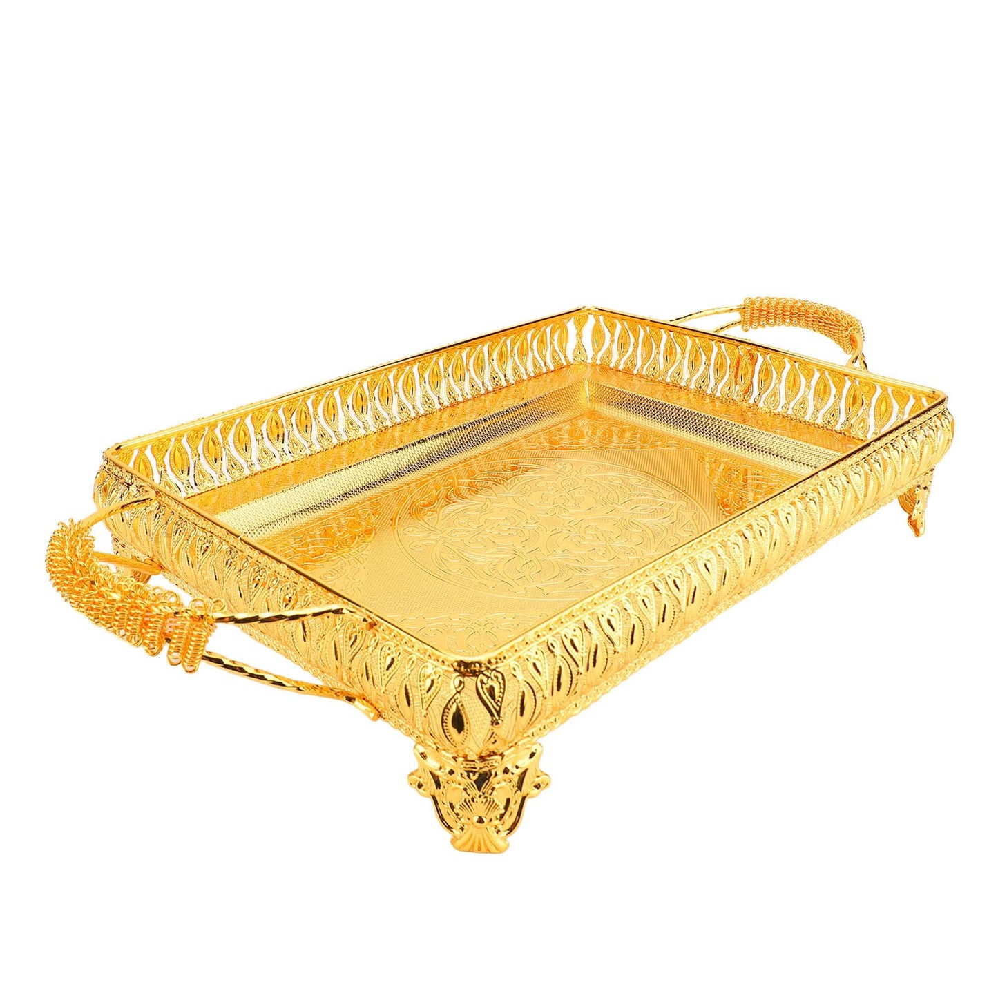 Decorative Serving Tray, Gold European Style Metal Serving Tray with Handles, Coffee Tea Beverage Serving Rectangle Tray, Cake Platter Serving Trays Food Platter Jewelry Tray