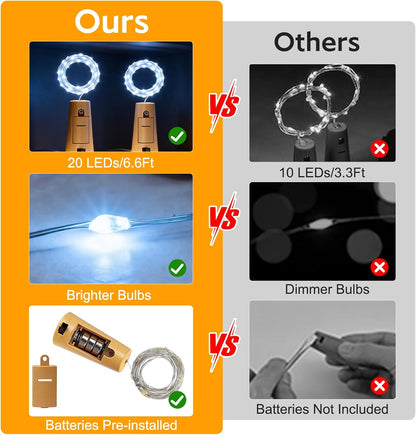 20 8 Pack) VOOKRY Wine Bottle Lights with Cork LED Battery Operated Cork String Lights Mini Copper Wire Bottle Lights