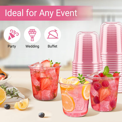 Soelomu 12 oz Pink Plastic Cups, 50 Pcs Disposable Stemless Wine Glasses Cocktail Party Cups for Mother's Day Wedding Birthday Meeting Gathering