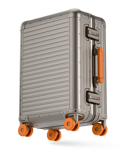 Varyleap All Aluminum Checked in Luggage, Zipperless Aluminum Suitcase, Hard Shell Carry On Luggage with TSA Lock, Spare Wheels for Travel. (Titanium Gold, 24in)