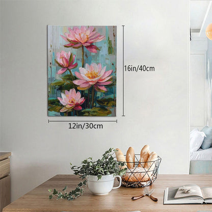 Pink Lotus Wall Art Zen Floral Pond Painting Meditation Peaceful Pictures Spa Room Wall Decor Artwork Framed Decoration For Bathroom Bedroom Living Room Office 12"x16"