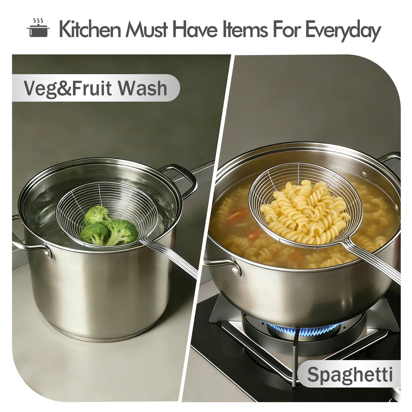 5.3 Inch Spider Strainer With Mesh Fatsoff Soup Scoop,Slotted Spoon For Cooking,Fat Skimmer Spoon For Kitchen Fryer Basket