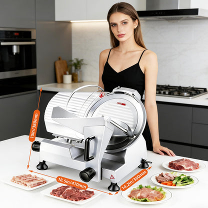 CHEF KEY Commercial Meat Slicer, 10 inch 240W Frozen Meat & Deli Slicer, Premium Carbon Steel Blade & Built-in Sharpener, 0-0.47 inch Adjustable, Semi-Auto for Commercial and Home Use