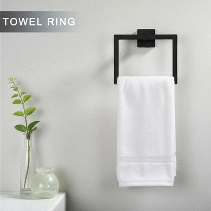 24 Inch Bathroom Hardware Set, 5-Pieces Matte Black Bathroom Accessories Set, Stainless Steel Towel Rack Set, Towel Bar, Towel Hooks, Updated Toilet Paper Holder with Shelf Wall Mounted