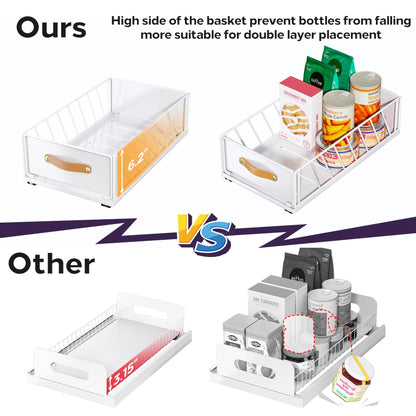 Pull out Cabinet Organizer,Heavy Duty Slide out Pantry Shelves Drawer Storage with Adhesive Nano Film,Sliding Mesh Cabinet Basket with Handle for Kitchen, Bathroom, Home, 11.8W" X 15.7"D X 6.2"H,White