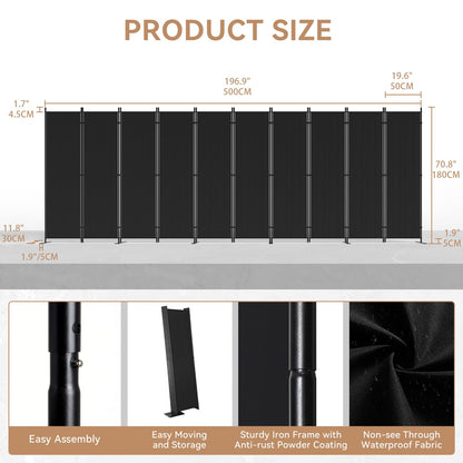 C-Hopetree 10 Panels Room Divider, 6 Ft Tall Indoor Folding Privacy Screen, Portable Partition Separator, Freestanding Separation Temporary Wall for Office, Bedroom, 197" W X 71" H, Black