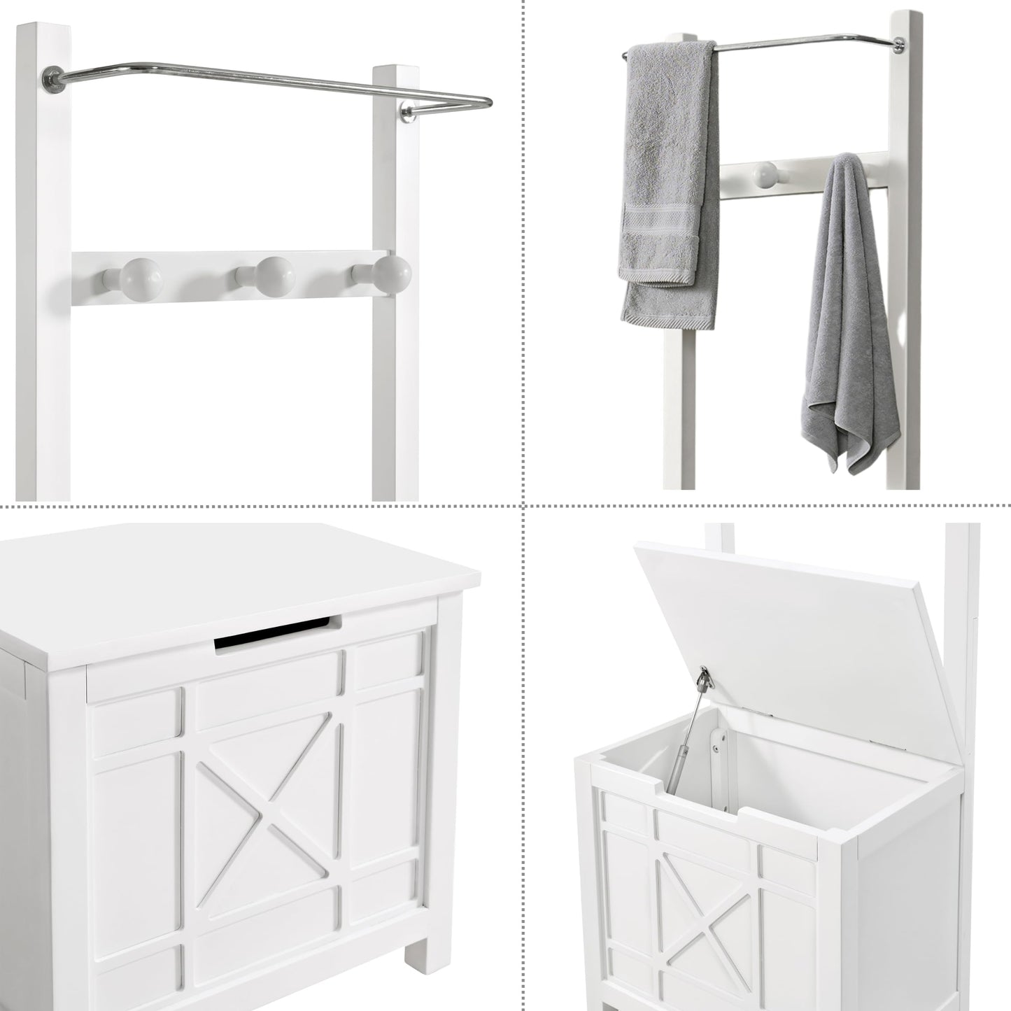 Derby Laundry Hamper with Seat & Towel Rack – Storage Stool for Entryway, Laundry Room, or Bathroom by Alaterre Furniture (White)