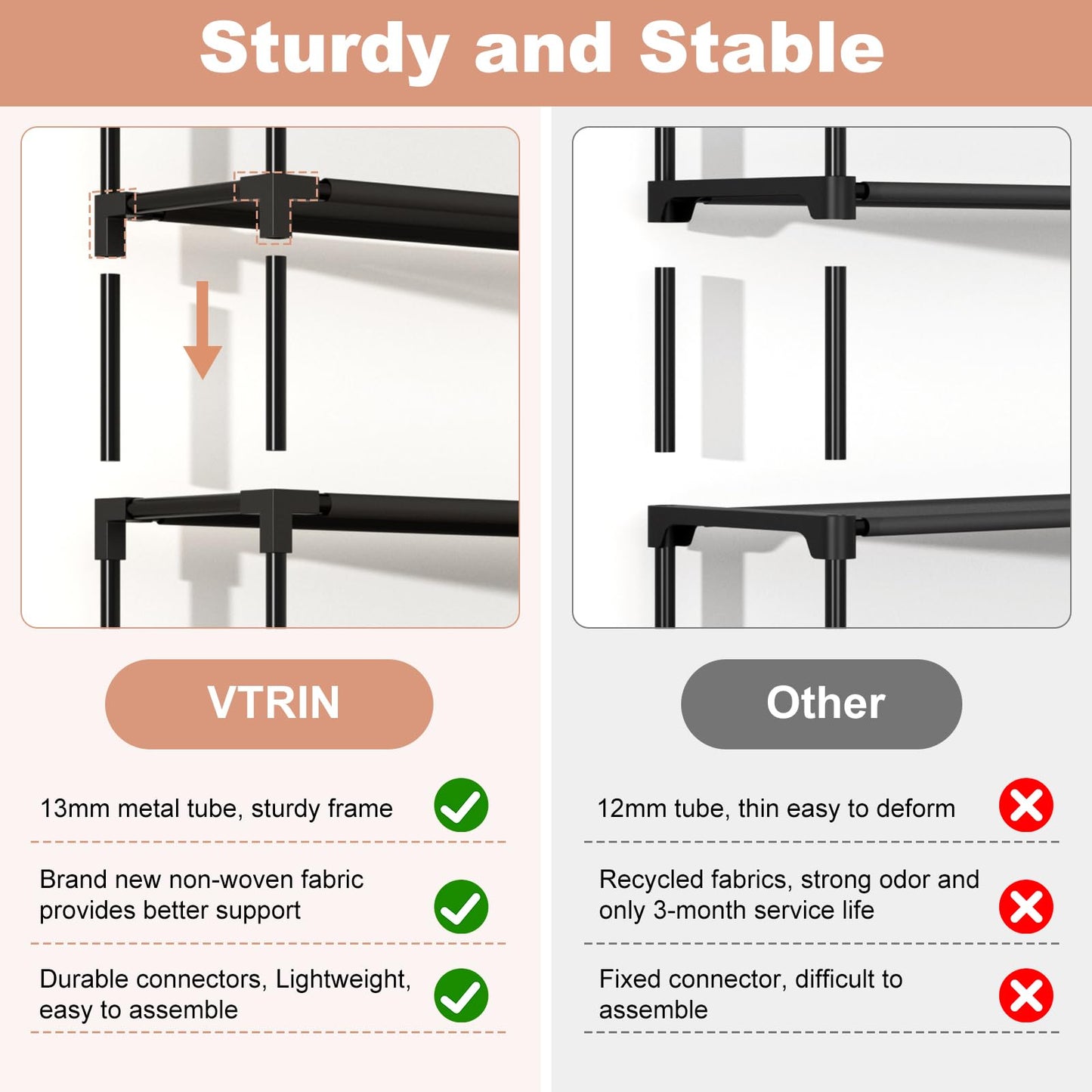 VTRIN 10 Tier Shoe Rack Tall Large Capacity Wide Shoe Organizer with Two Hooks Sturdy Metal Shoe Shelf for Entryway, Closet, Bedroom