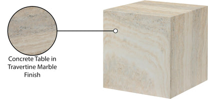Meridian Furniture 99029Travertine-ET Piazza Collection Art Deco Indoor/Outdoor Concrete End Table with Travertine Finish, 16" W x 16" D x 16" H, Travertine