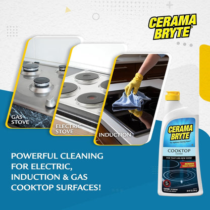 Cerama Bryte Complete Cooktop Cleaning Kit, 10 Cleaner Pads, 1 POW-R Grip Tool, 1 Scraper, and 1 Microfiber Cloth, 28 Fl Oz