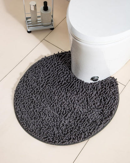 Puniamol Soft Shaggy Round Toilet Rug U Shaped for Bathroom, Excellent Absorbent Contour Toilet Mat Machine Washable, Non-Slip Microfiber Chenille Bathroom Rugs 24" Dark Grey