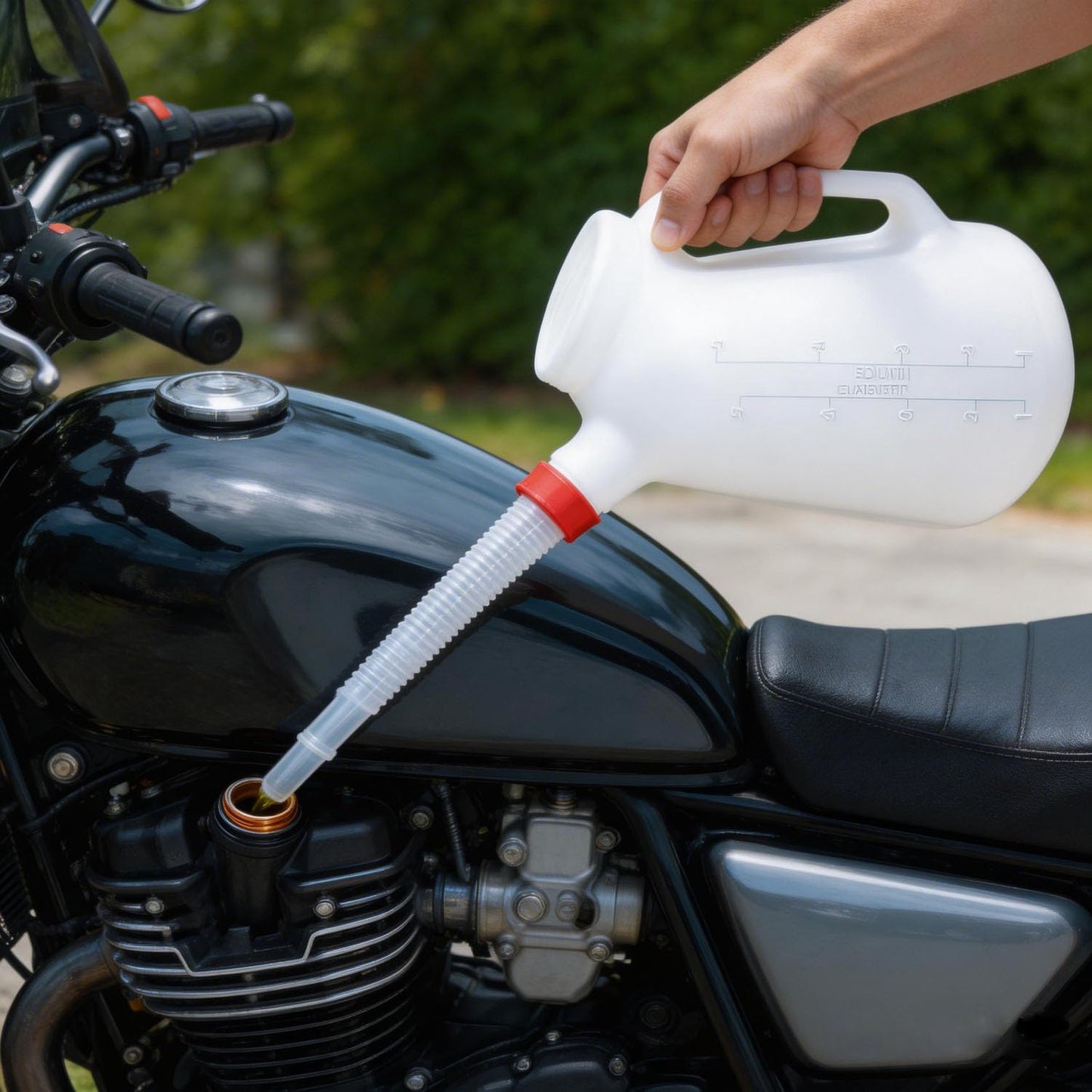 2 Quart Oil Jug, Oil Measuring Container Automotive and Flexible Oil Funnel Set Oil Dispenser Automotive Motor Oil Container with Lid and Cap for Automotive Oil Change
