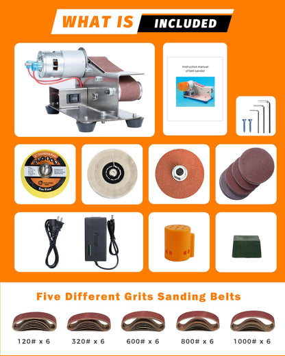Mini Belt Sander, Electric Small Sander Knife Making Supplies, 7 Adjustable Speed Electric Knife Sharpener, Power Belt Grinder for Woodworking, Metal Working DIY (6.5'' x 6.8'' x 4.8'')