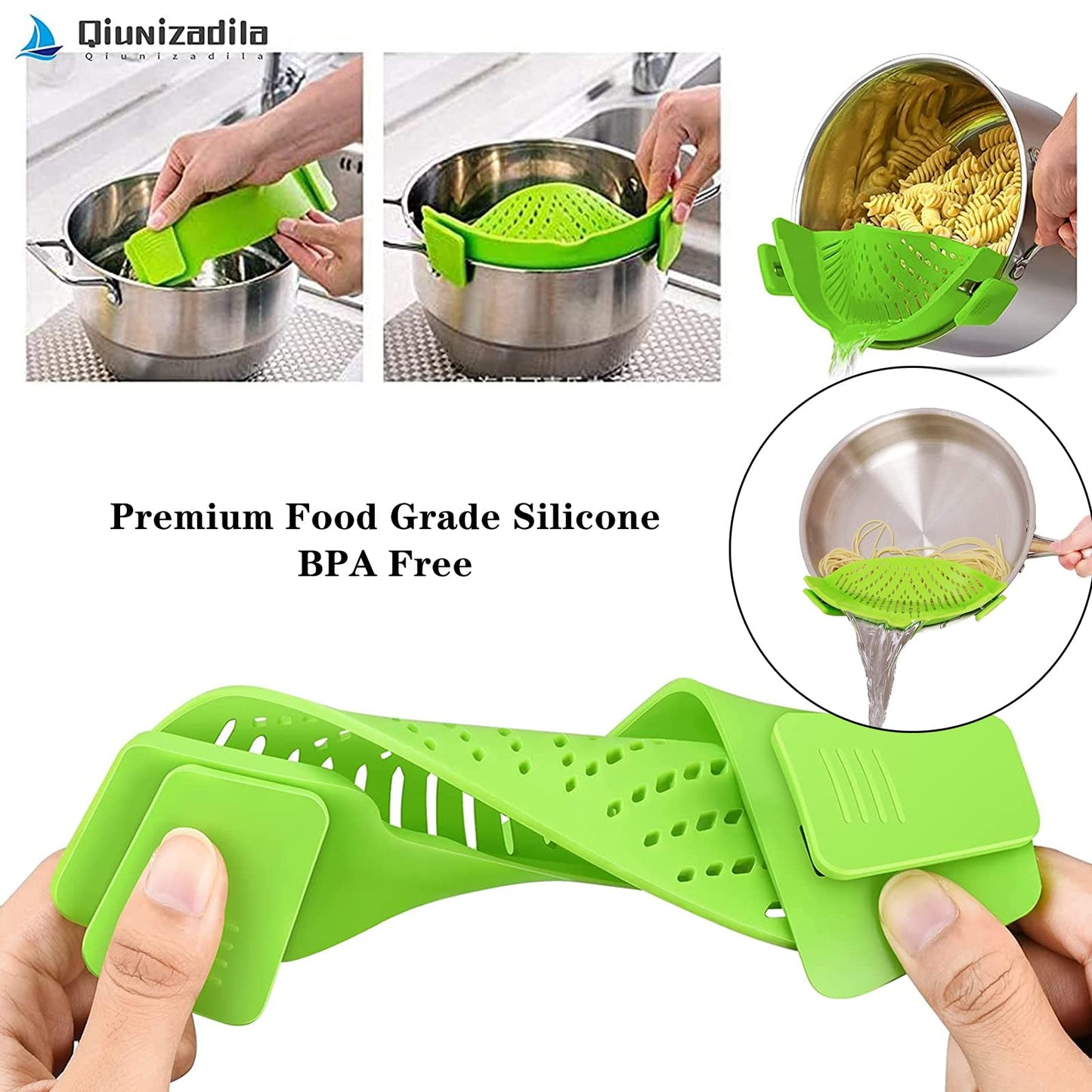 2 Pcs Clip on Strainer, Pot Strainer for Pasta Meat Vegetables Fruit, Silicone Strainers - Fit All Pots Bowls.