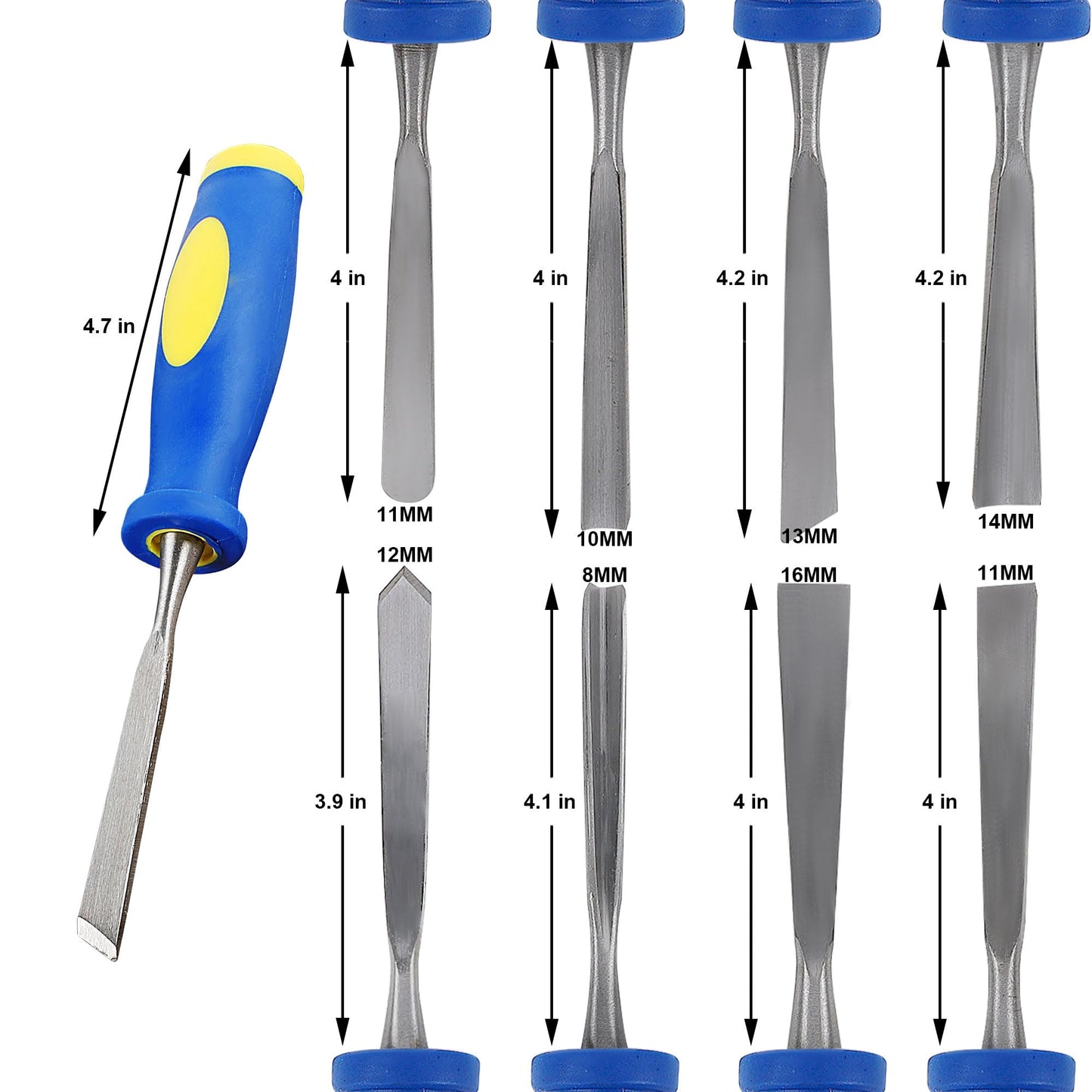 Lulu Home 13 PCS Wood Chisel with Canvas Bag, Wood Carving Tool Set Including Steel Beveled Chisel Tools with Rubber Handles, Rasps and Sharpening Stones for Woodworking