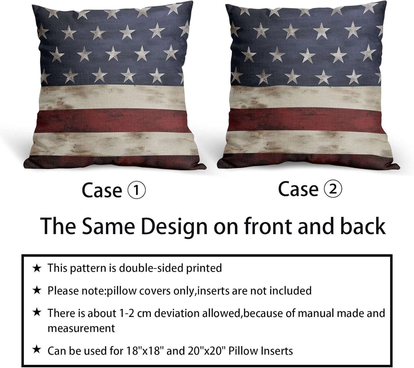 Independence Day American Flag Throw Pillow Covers, Set of 2, 18X18 Inches, Patriotic Stripes for Home Decor