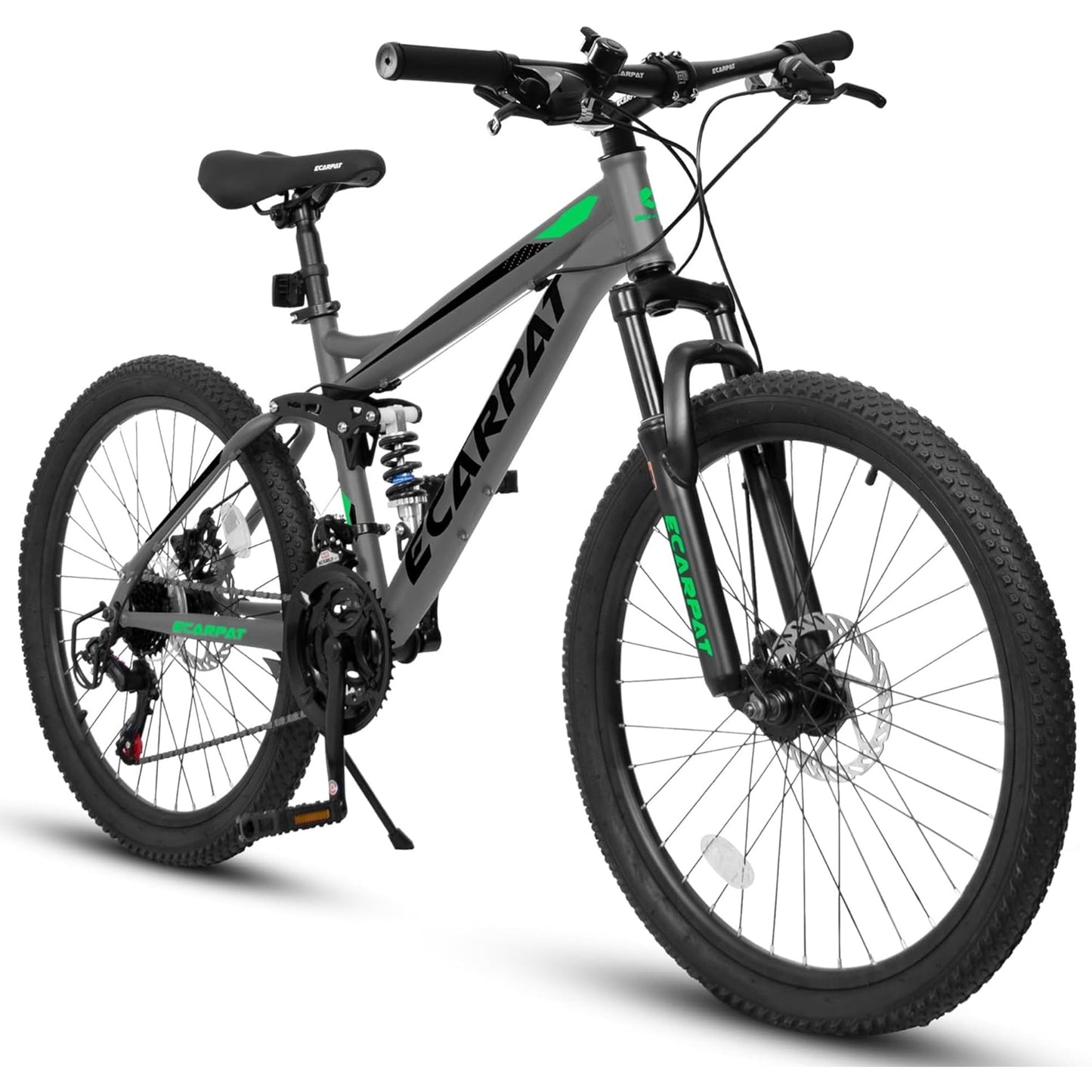 Ecarpat 24 Inch Full Suspension Mountain Bike, 21 Speeds Dual Disc Brake, Men Women Carbon Steel Mountain Bike, Adult Trail Beach Snow Commuter City Bikes