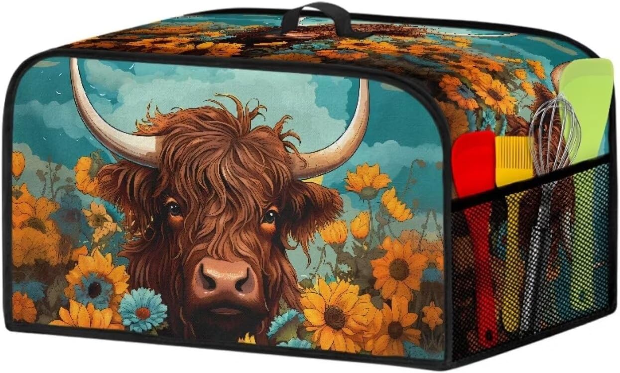 Highland Cow Slow Cooker Bags, Cattle Wildlife Dust Cover for Slow Cooker, Air Fryer Cover with Mesh Pockets