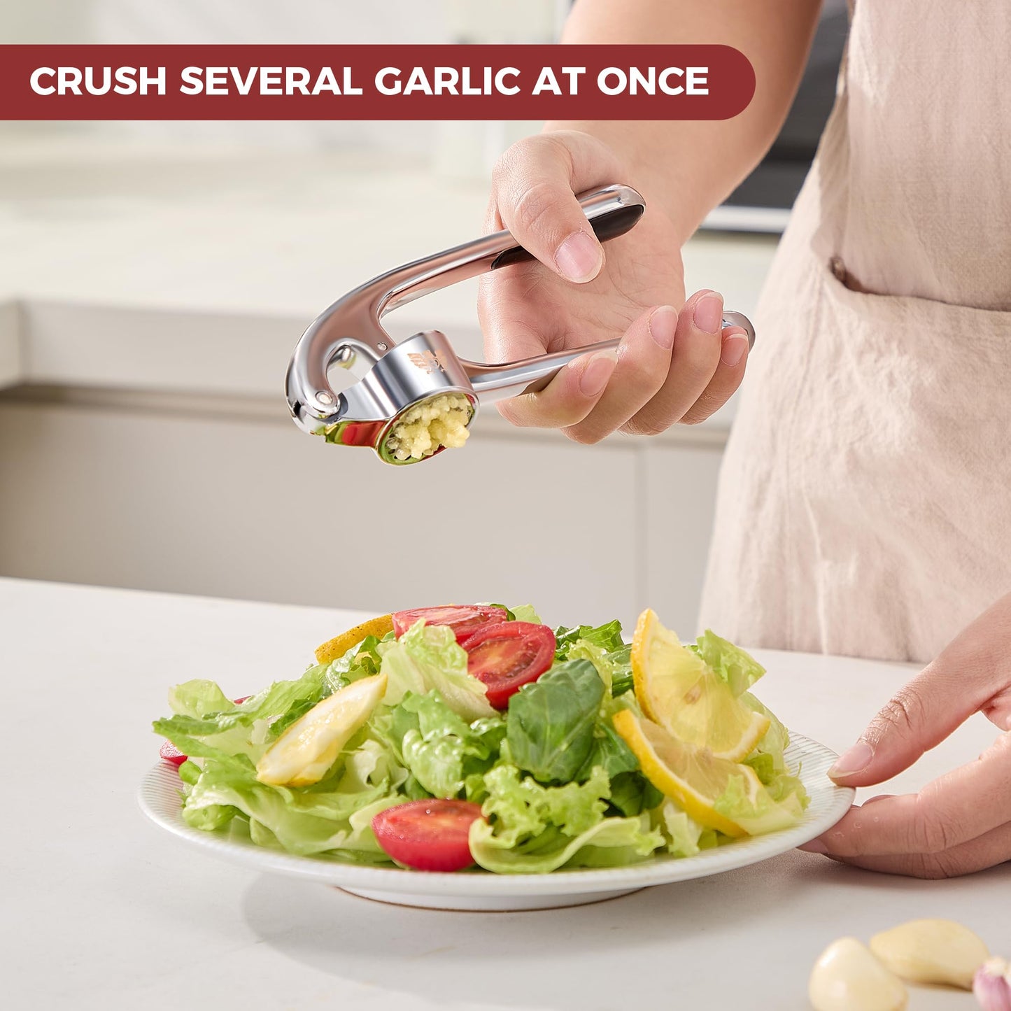 SAFI Garlic Press Set - Premium Zinc Alloy Garlic Mincer Efficient Garlic Crusher & Presser Heavy-Duty Rust-Proof Garlic Masher Kitchen Tool With Garlic Peeler & Brush Home & Kitchen Essential Gadgets