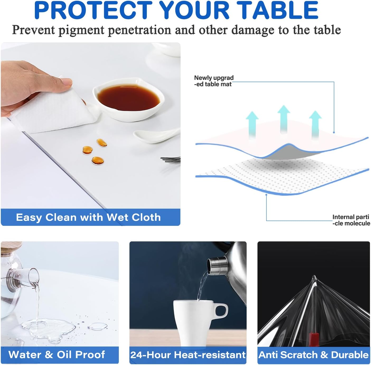 WanDeela 14X26 Inch Countertop Clear Plastic Dining Table Protector Cover PVC Vinyl Desk Blotter Pad Mat Wooden