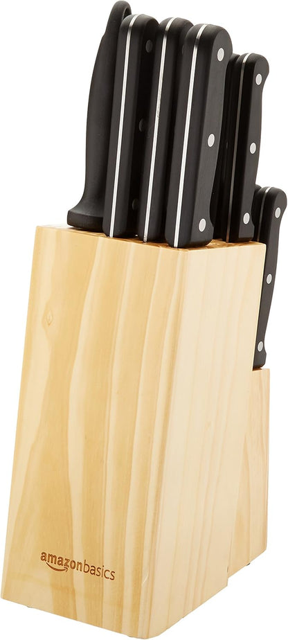 14-Piece Set Amazon Basics High Carbon Stainless Steel Kitchen Knife with Full Tang Construction, Ergonomic Handles