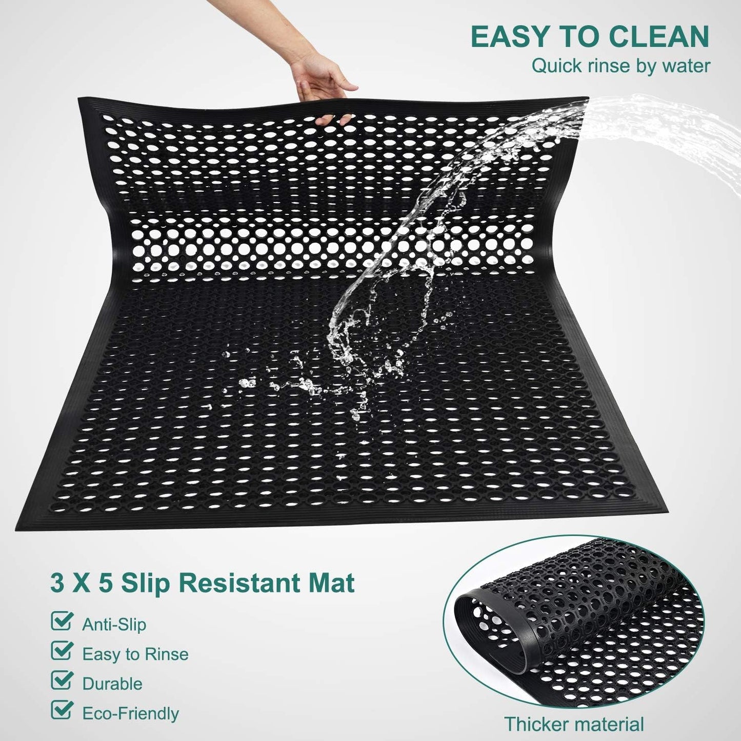 Anti Fatigue Rubber Floor Mat 2 Pack Restaurant Kitchen Mats for Floors Rubber Non-Slip Bar Floor Mats Door mat Drainage Mats Utility Garage Indoor Outdoor Use 36 x 60 Inches