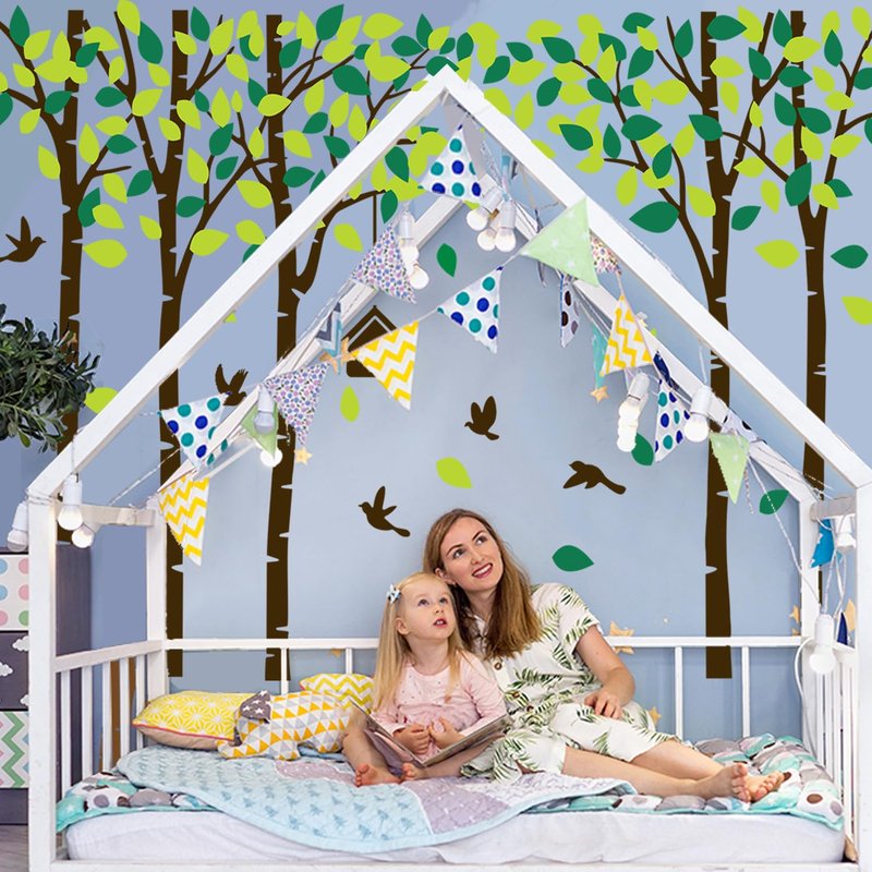 Giant Jungle Tree Wall Decals Birch Tree Wall Decals Forest Wall Stickers for Kids Room Bedroom Living Room Nursery Removable Vinyl Sticker Mural Art Decoration (Brown)