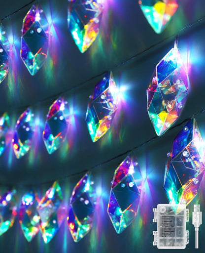 20 9.84FT 8 AceList Iridescent String Lights Indoor, LED Holographic Battery & USB Powered, Lighting Modes, Crystal