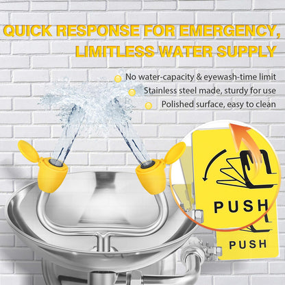 CGOLDENWALL Eye Wash Station Wall Mounted Eyewash Station Emergency Eye Face Washing Sink Plumbing Connection, NPT Thread, with Eyewash Sign, 304 Stainless Steel