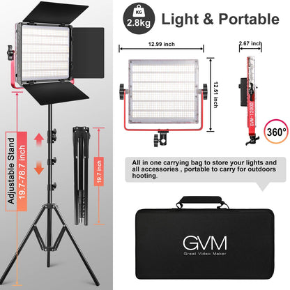 GVM 1200D RGB LED Video Light, 50W Video Lighting Kit with APP Control, 3200K-5600K Photography Lighting kit for Studio, Aluminum Alloy Shell,20 Scene Modes & CRI97+, 2-Pack with Softbox